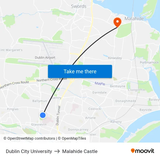 Dublin City University to Malahide Castle map