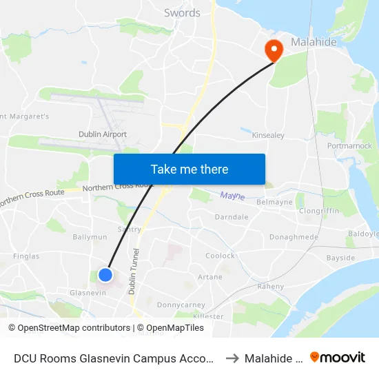 DCU Rooms Glasnevin Campus Accommodation Dublin to Malahide Castle map