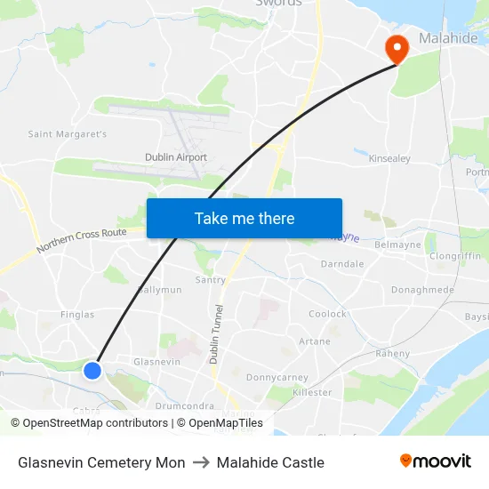 Glasnevin Cemetery Mon to Malahide Castle map