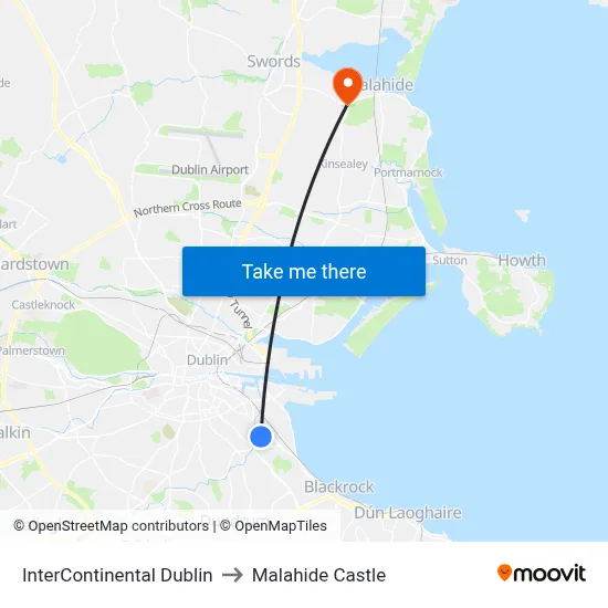 InterContinental Dublin to Malahide Castle map