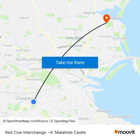 Red Cow Interchange to Malahide Castle map