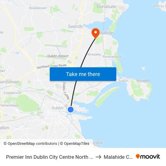 Premier Inn Dublin City Centre North Docklands to Malahide Castle map