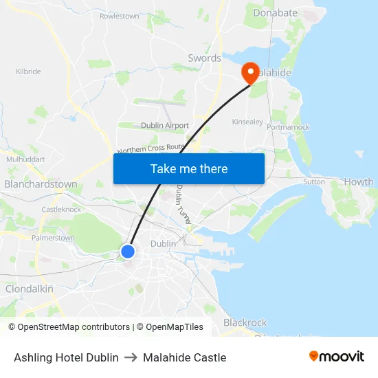 Ashling Hotel Dublin to Malahide Castle map