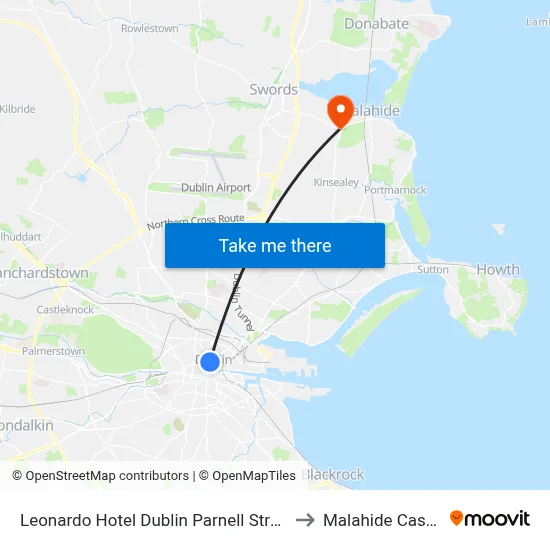 Leonardo Hotel Dublin Parnell Street to Malahide Castle map