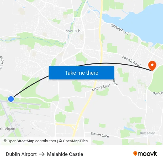 Dublin Airport to Malahide Castle map