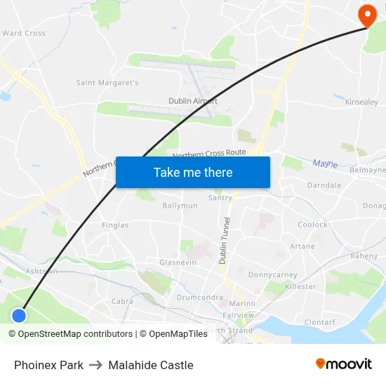 Phoinex Park to Malahide Castle map