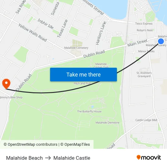 Malahide Beach to Malahide Castle map