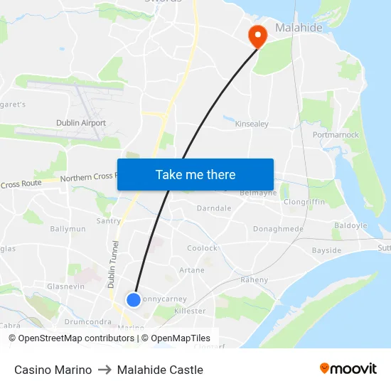 Casino Marino to Malahide Castle map