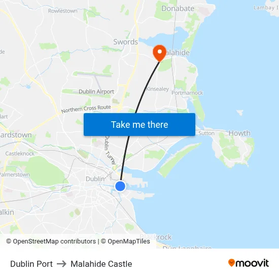 Dublin Port to Malahide Castle map