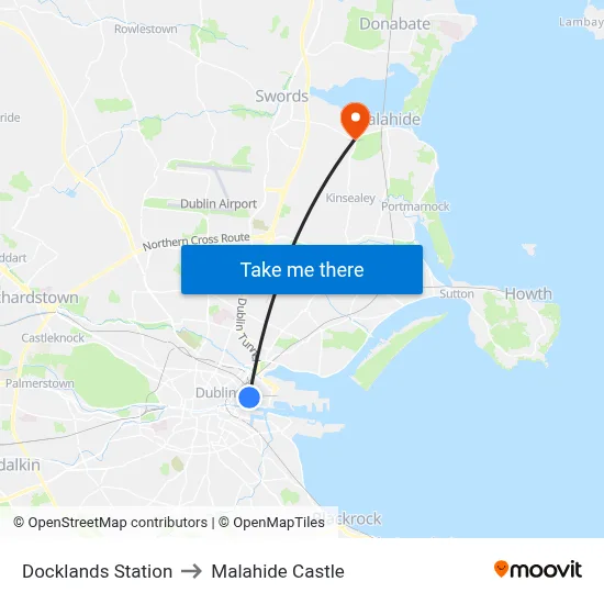 Docklands Station to Malahide Castle map