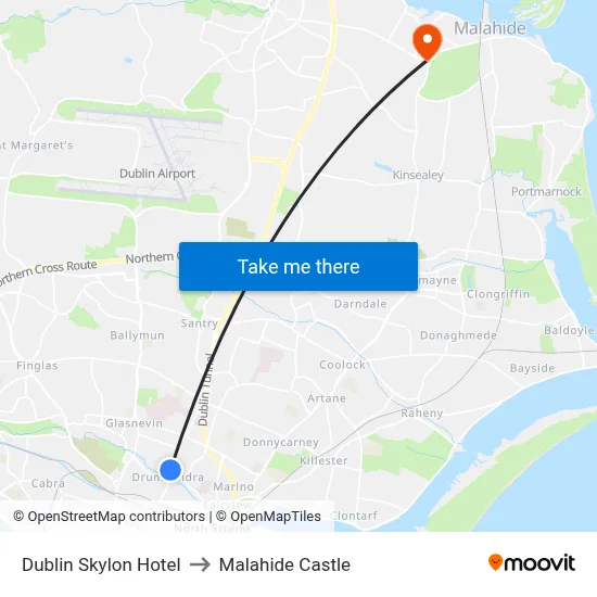 Dublin Skylon Hotel to Malahide Castle map