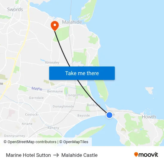 Marine Hotel Sutton to Malahide Castle map