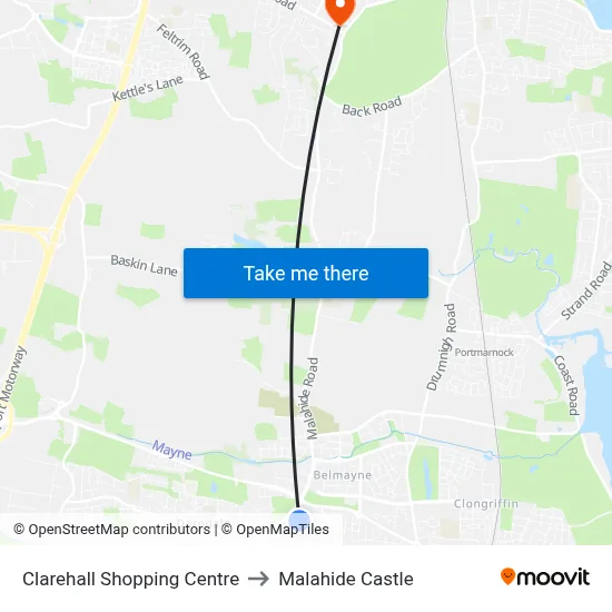 Clarehall Shopping Centre to Malahide Castle map