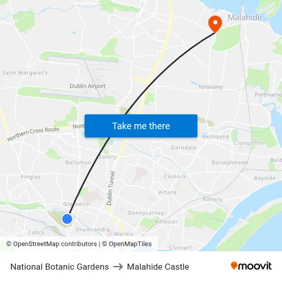 National Botanic Gardens to Malahide Castle map