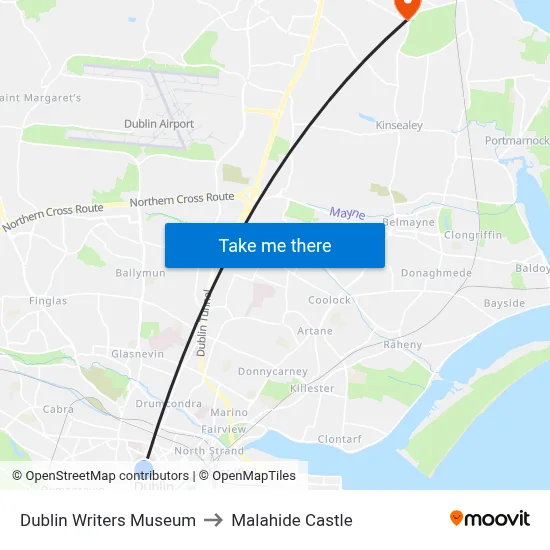 Dublin Writers Museum to Malahide Castle map