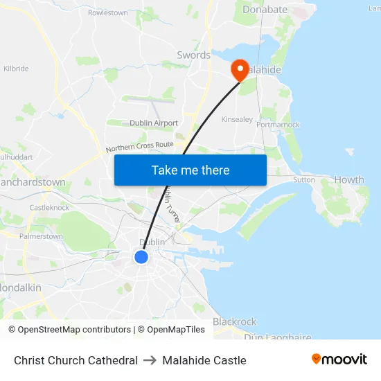 Christ Church Cathedral to Malahide Castle map
