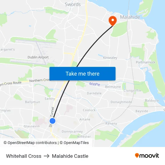 Whitehall Cross to Malahide Castle map