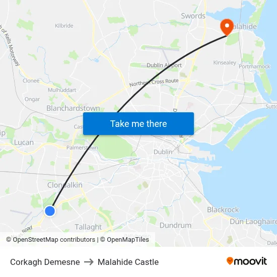 Corkagh Demesne to Malahide Castle map
