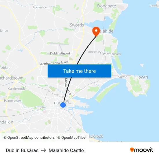 Dublin Busáras to Malahide Castle map