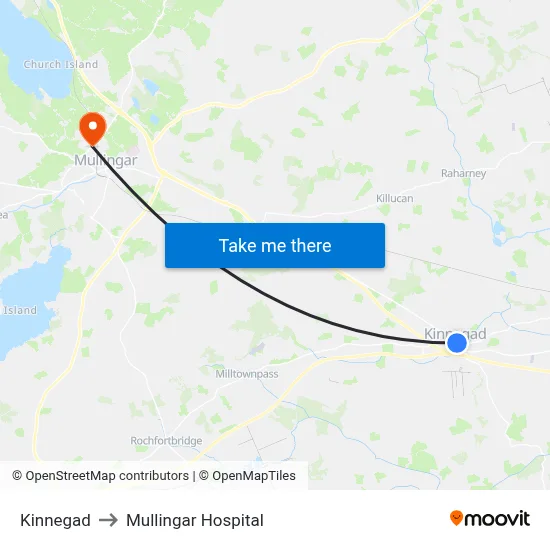 Kinnegad to Mullingar Hospital map