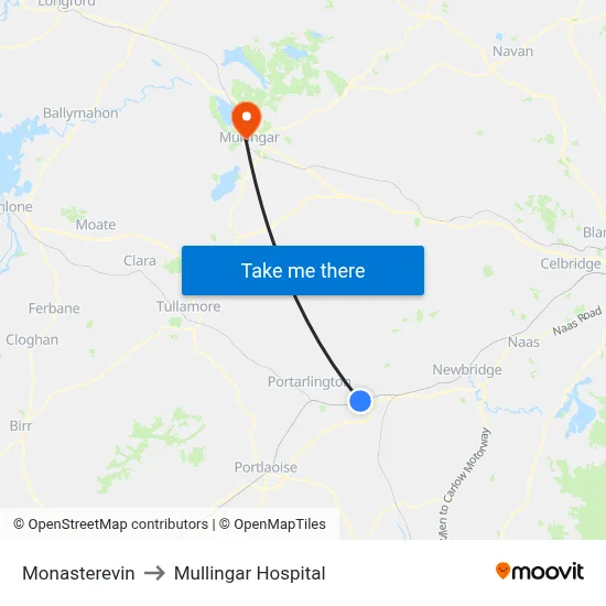Monasterevin to Mullingar Hospital map