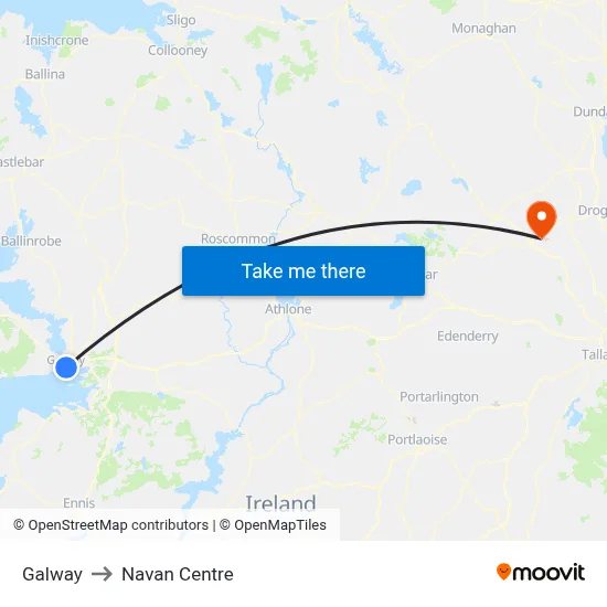 Galway to Navan Centre map