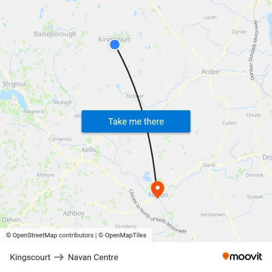 Kingscourt to Navan Centre map