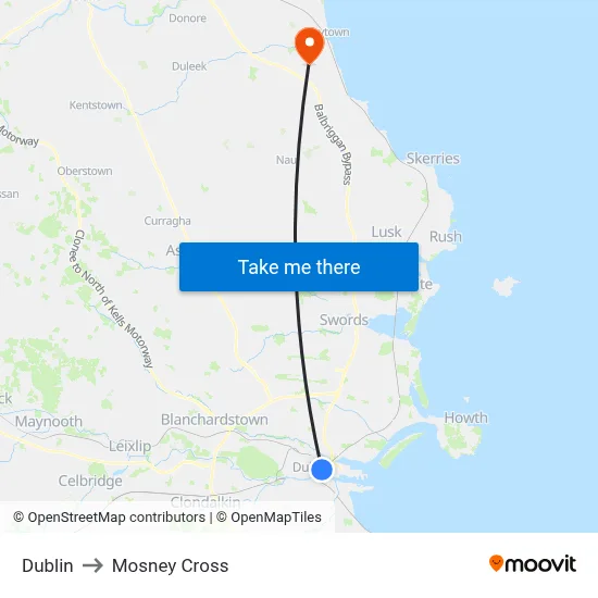 Dublin to Mosney Cross map