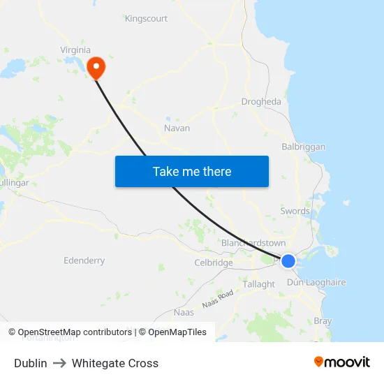 Dublin to Whitegate Cross map