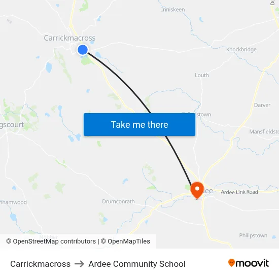 Carrickmacross to Ardee Community School map