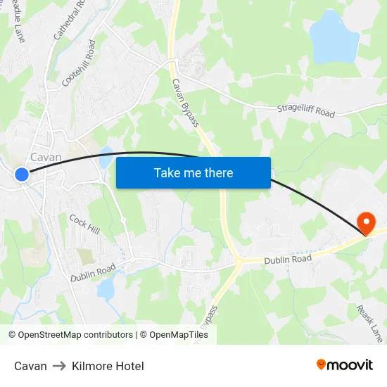 Cavan to Kilmore Hotel map