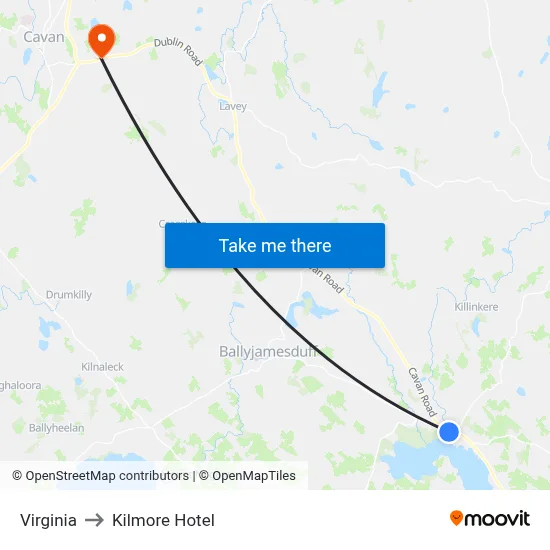 Virginia to Kilmore Hotel map