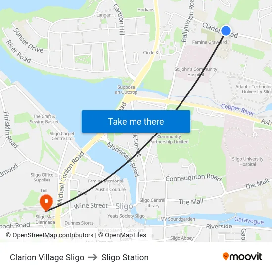 Clarion Village Sligo to Sligo Station map