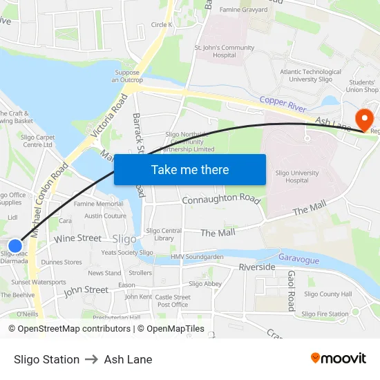 Sligo Station to Ash Lane map