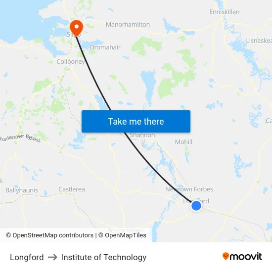 Longford to Institute of Technology map