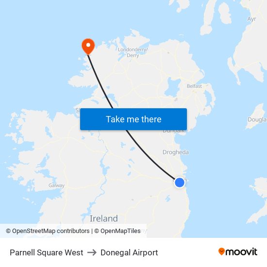 Parnell Square West to Donegal Airport map