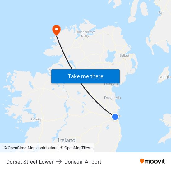 Dorset Street Lower to Donegal Airport map