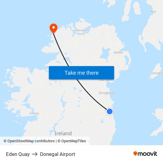 Eden Quay to Donegal Airport map