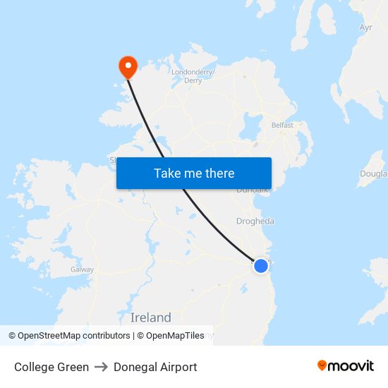 College Green to Donegal Airport map