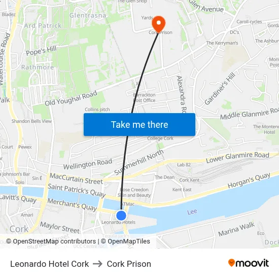 Leonardo Hotel Cork to Cork Prison map