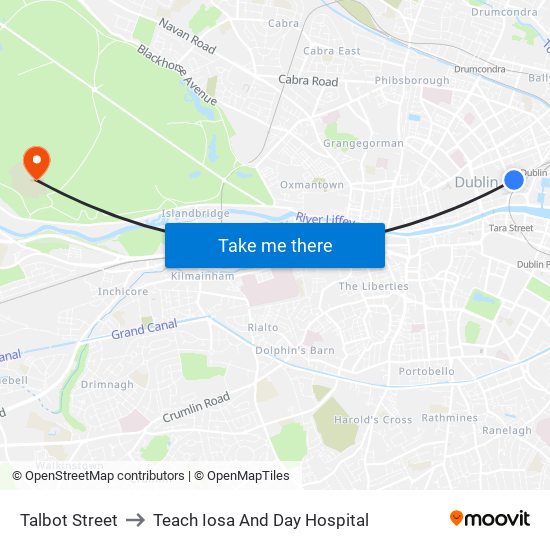 Talbot Street to Teach Iosa And Day Hospital map