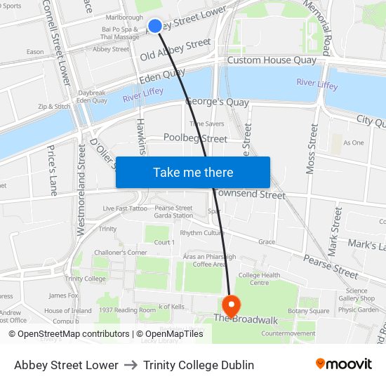 Abbey Street Lower to Trinity College Dublin map