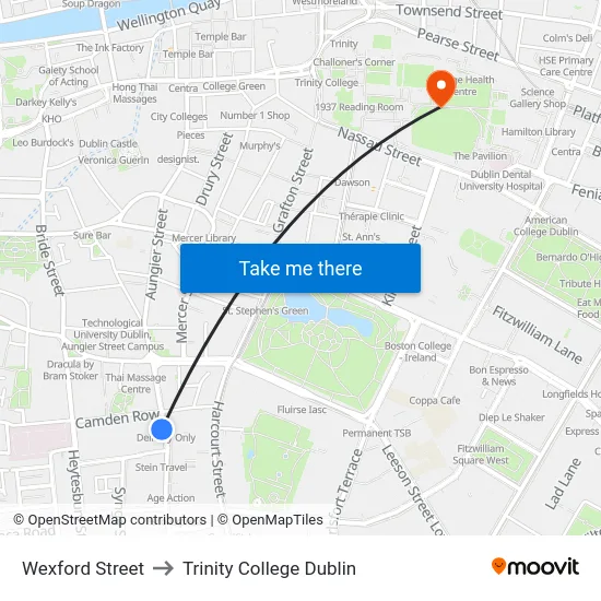 Wexford Street to Trinity College Dublin map
