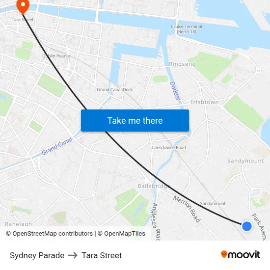 Sydney Parade to Tara Street map
