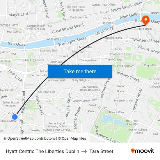 Hyatt Centric The Liberties Dublin to Tara Street map