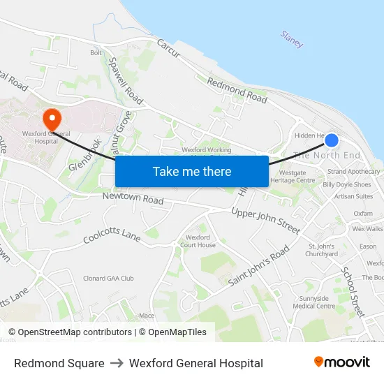 Redmond Square to Wexford General Hospital map