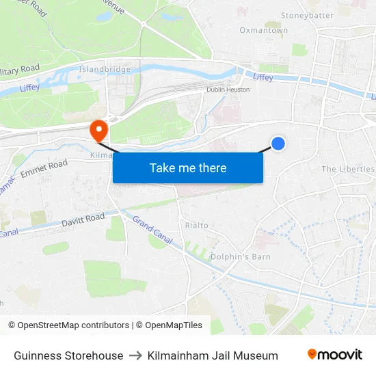 Guinness Storehouse to Kilmainham Jail Museum map