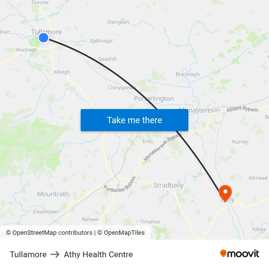 Tullamore to Athy Health Centre map