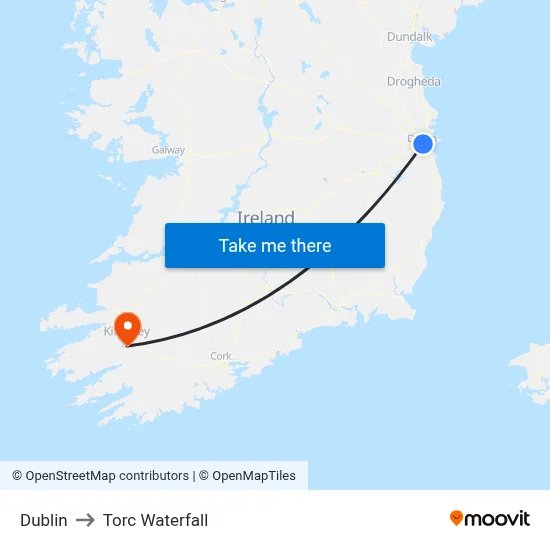 Dublin to Torc Waterfall map