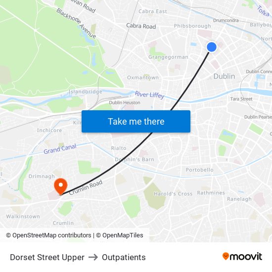 Dorset Street Upper to Outpatients map